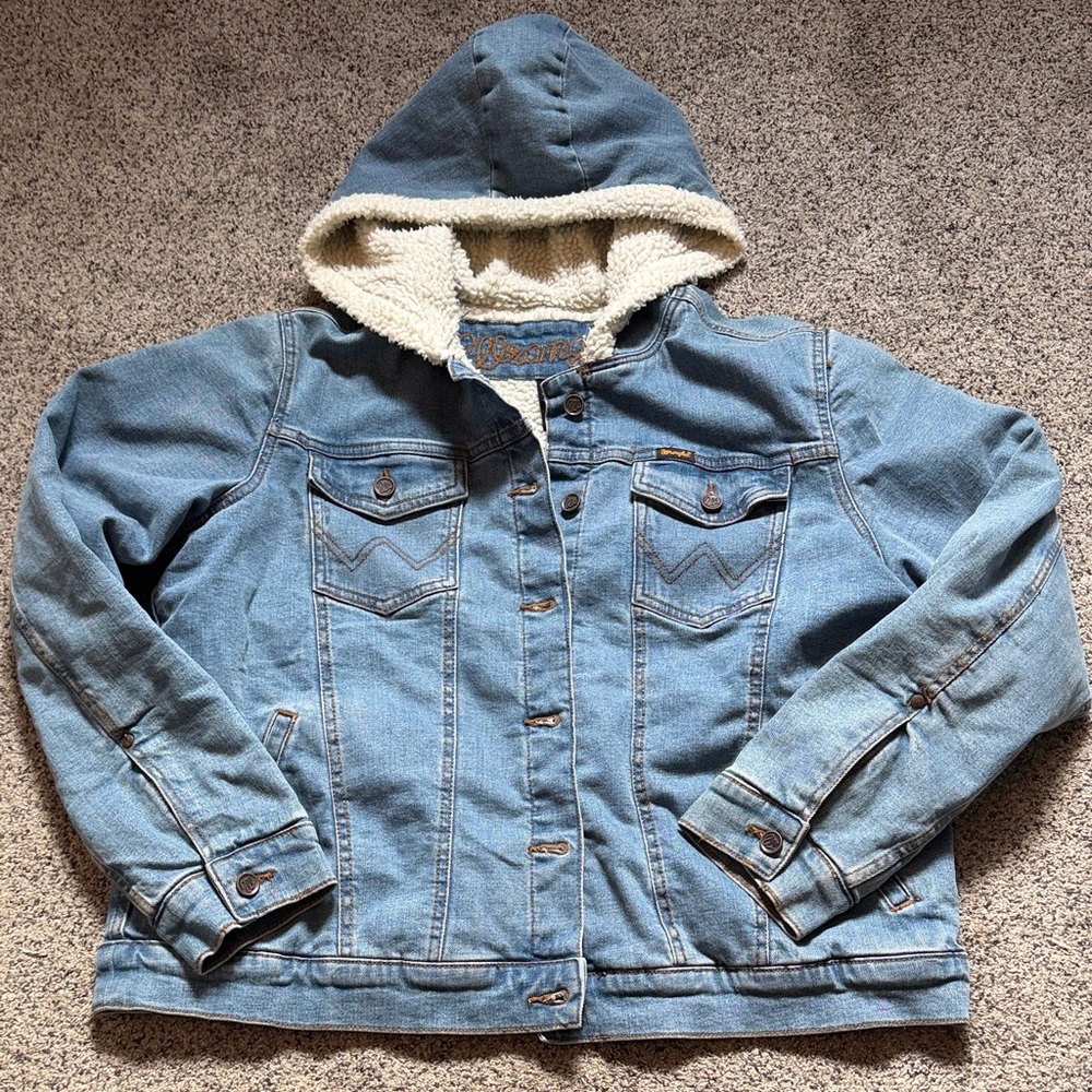 Wrangler Blue Denim Jacket with Fleece Hood